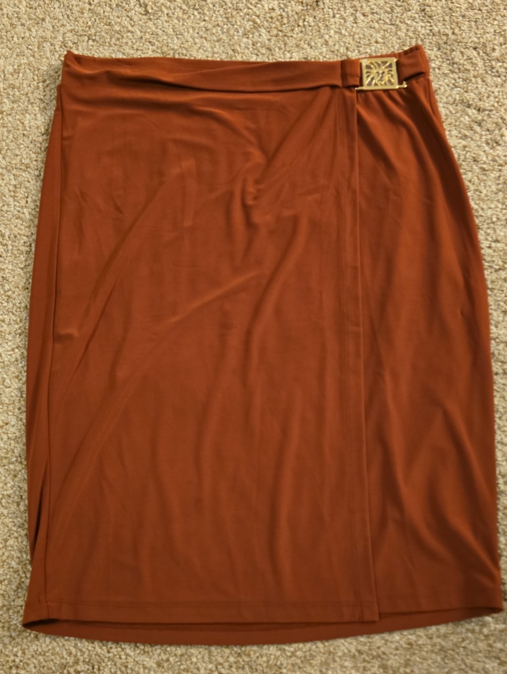 Anne Klein Rust Brown Pencil Skirt with Gold Buckle